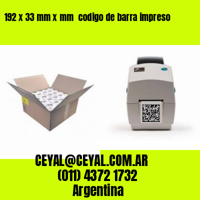 192 x 33 mm x mm  codigo de barra impreso