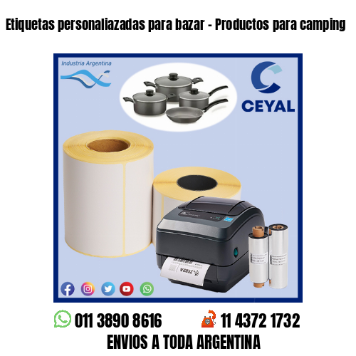 Etiquetas personaliazadas para bazar – Productos para camping