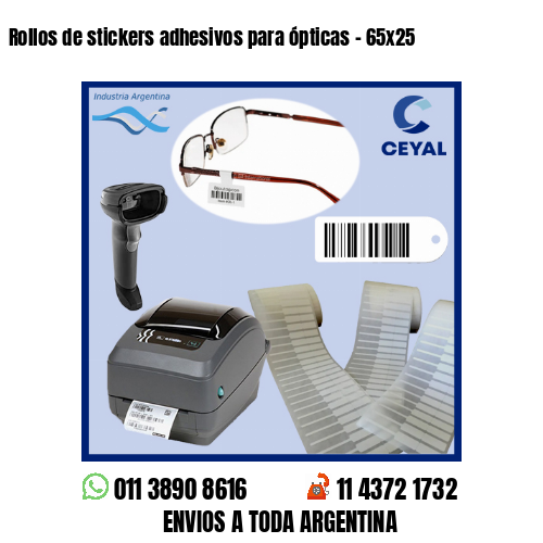 Rollos de stickers adhesivos para ópticas – 65×25