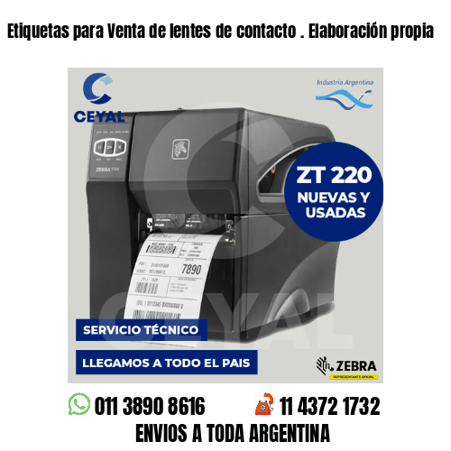 Etiquetas para Venta de lentes de contacto . Elaboración propia