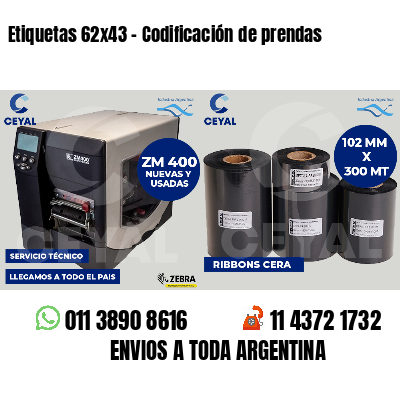 Etiquetas 62x43 - Codificación de prendas