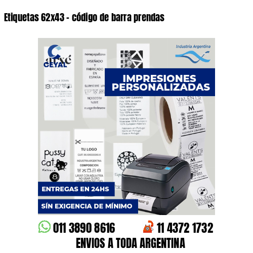 Etiquetas 62x43 - código de barra prendas