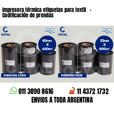 Impresora térmica etiquetas para textil   - Codificación de prendas