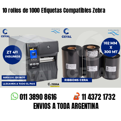 10 rollos de 1000 Etiquetas Compatibles Zebra