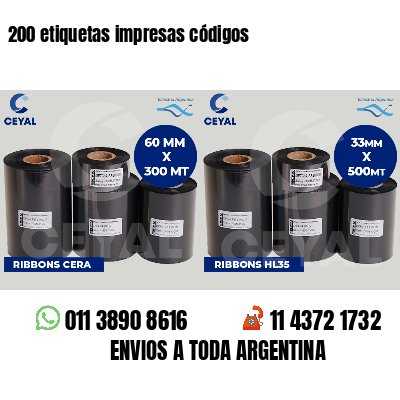 200 etiquetas impresas códigos