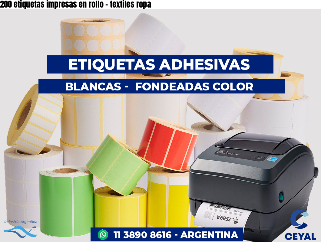 200 etiquetas impresas en rollo – textiles ropa