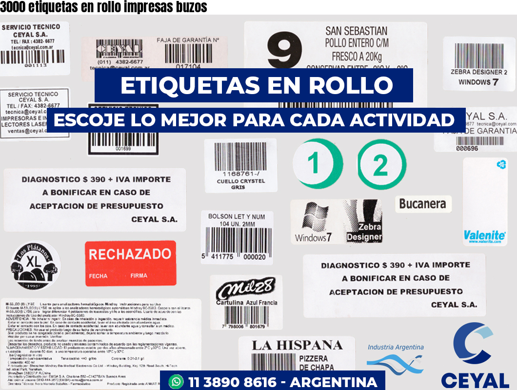 3000 etiquetas en rollo impresas buzos