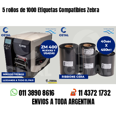 5 rollos de 1000 Etiquetas Compatibles Zebra