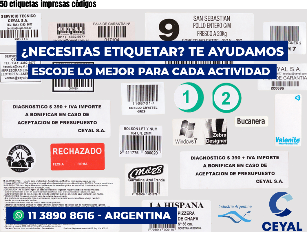 50 etiquetas impresas códigos