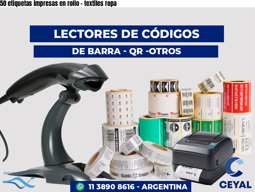 50 etiquetas impresas en rollo - textiles ropa
