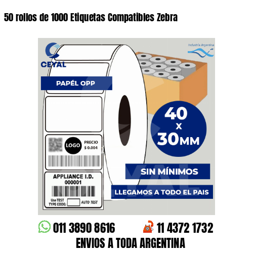 50 rollos de 1000 Etiquetas Compatibles Zebra