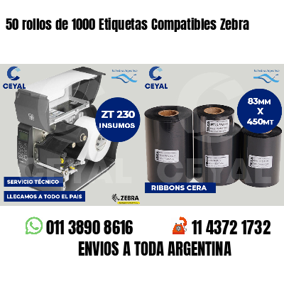50 rollos de 1000 Etiquetas Compatibles Zebra 