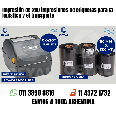 Impresión de 200 impresiones de etiquetas para la logística y el transporte