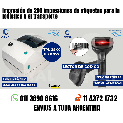 Impresión de 200 impresiones de etiquetas para la logística y el transporte