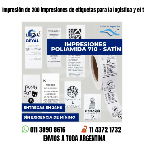 Impresión de 200 impresiones de etiquetas para la logística y el transporte