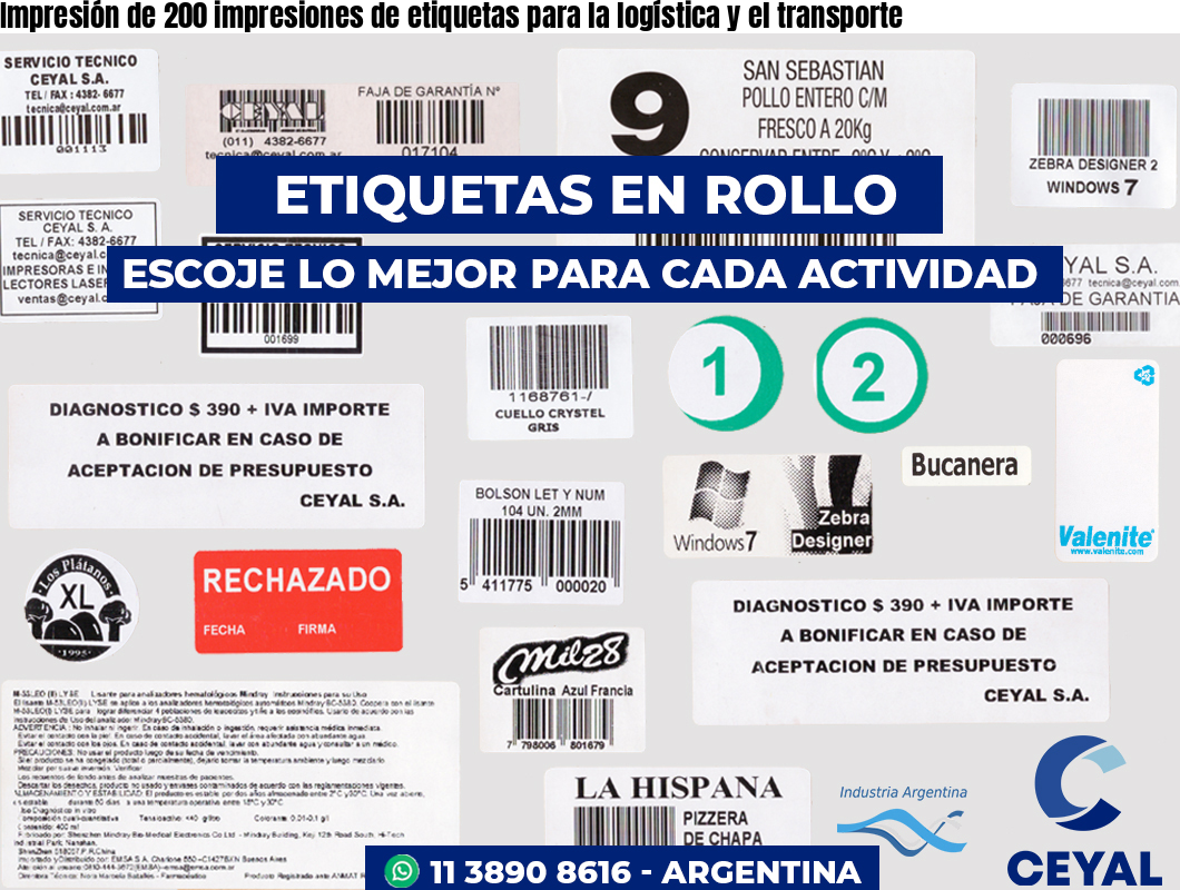 Impresión de 200 impresiones de etiquetas para la logística y el transporte