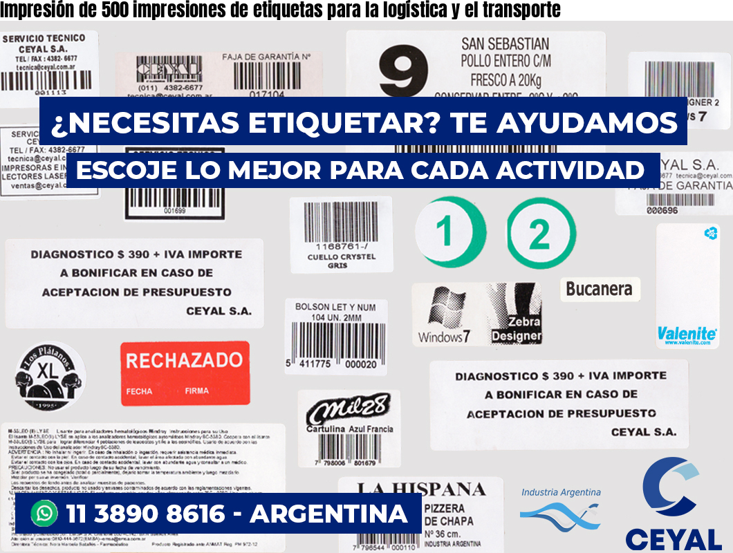 Impresión de 500 impresiones de etiquetas para la logística y el transporte