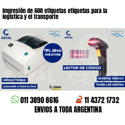 Impresión de 600 etiquetas etiquetas para la logística y el transporte