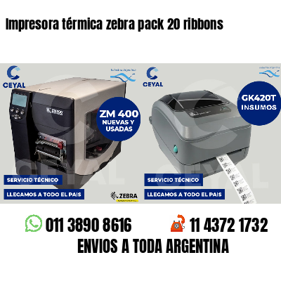 Impresora térmica zebra pack 20 ribbons