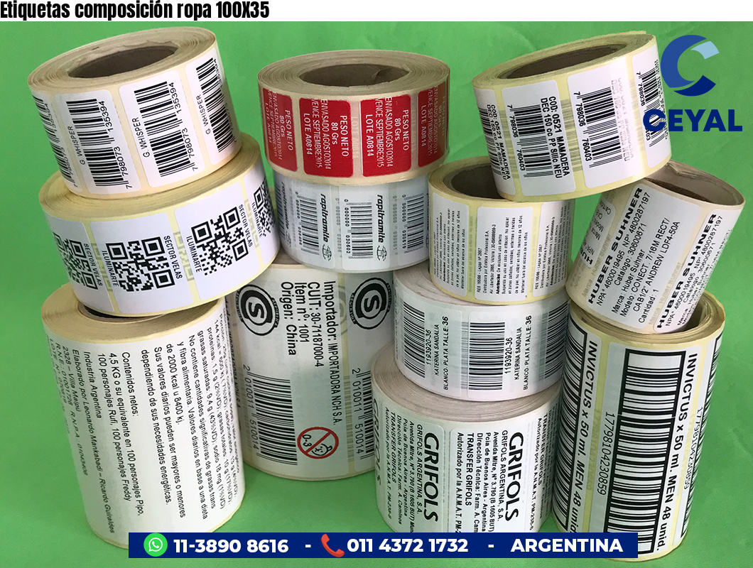 Etiquetas composición ropa 100X35