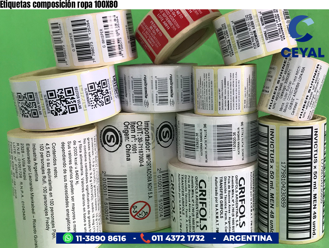 Etiquetas composición ropa 100X80