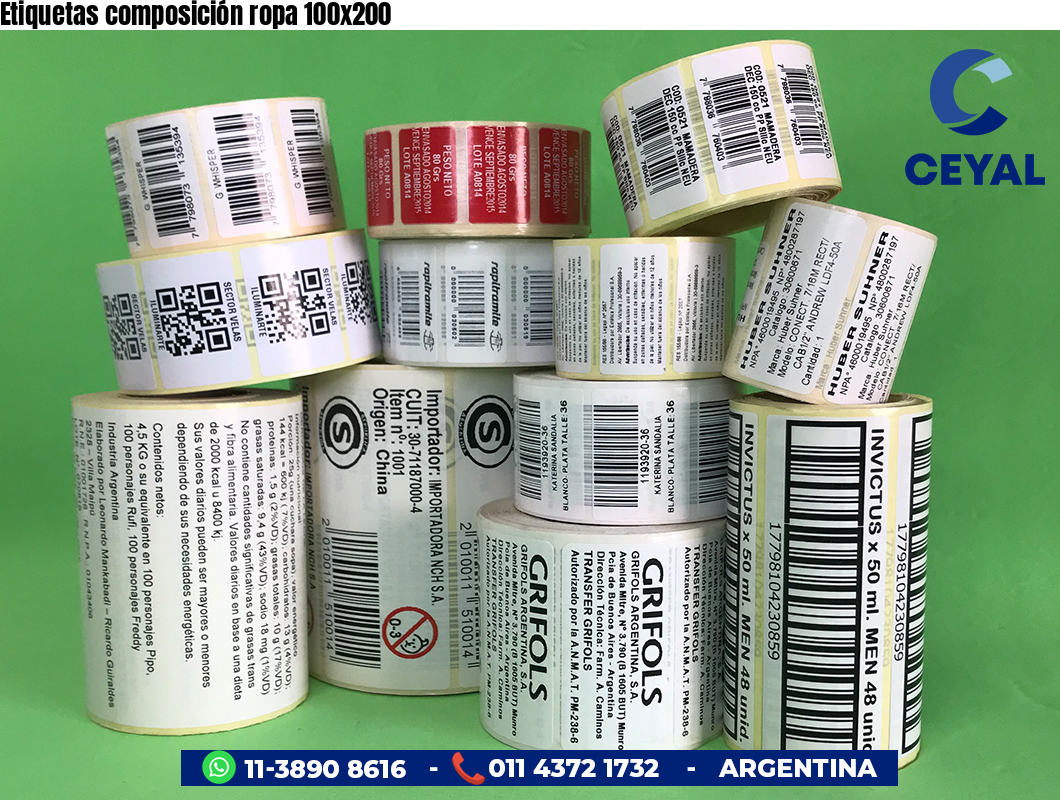 Etiquetas composición ropa 100x200