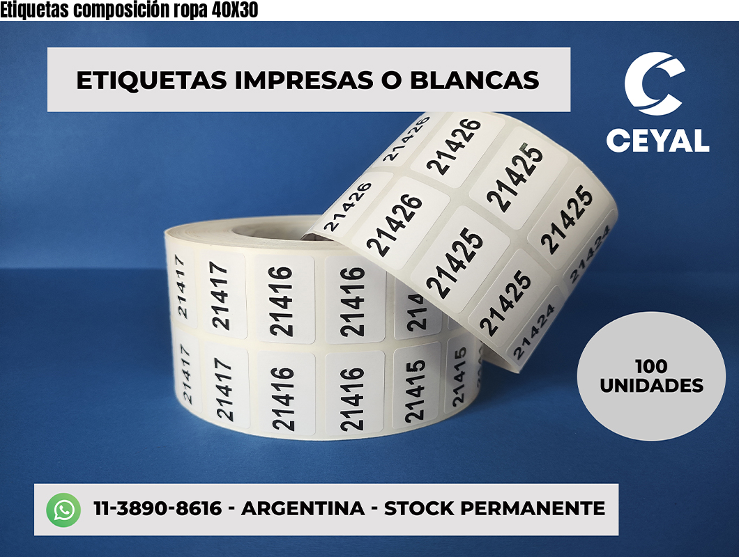 Etiquetas composición ropa 40X30