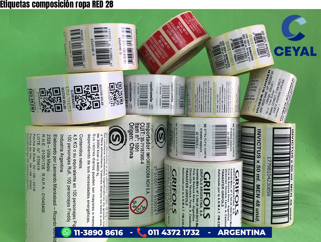 Etiquetas composición ropa RED 28