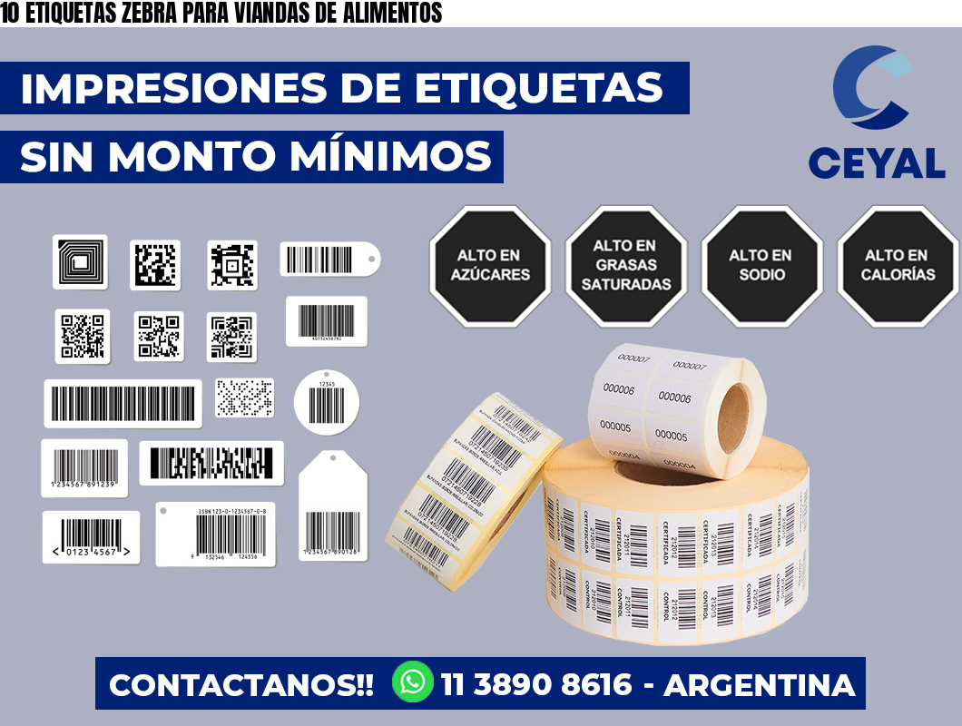 10 ETIQUETAS ZEBRA PARA VIANDAS DE ALIMENTOS