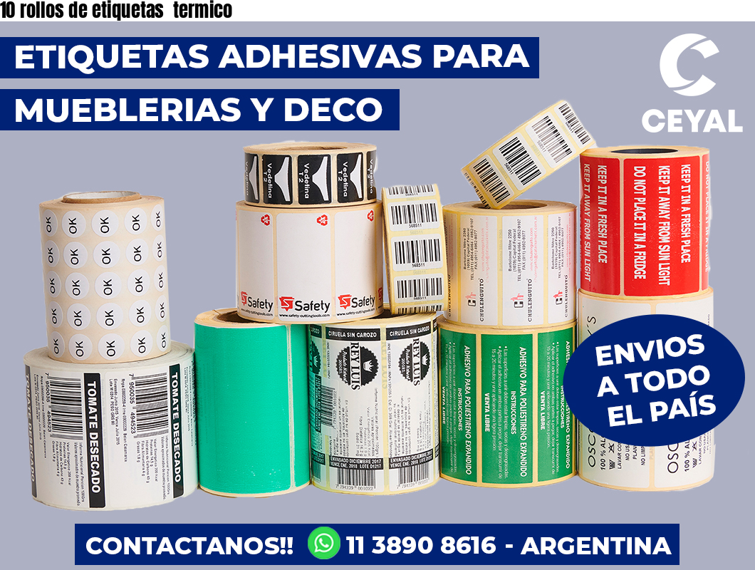 10 rollos de etiquetas termico