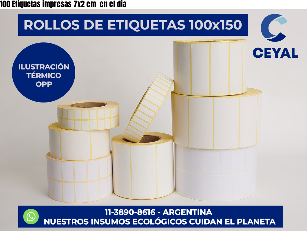 100 Etiquetas impresas 7×2 cm  en el dia