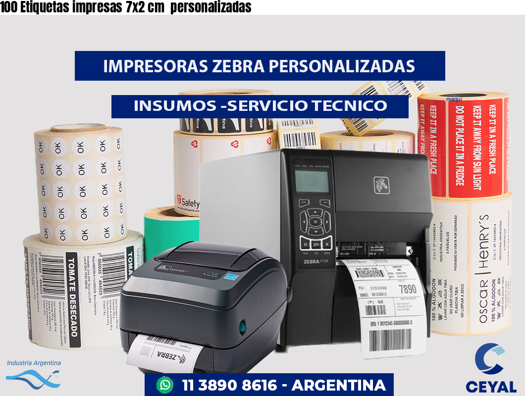 100 Etiquetas impresas 7x2 cm  personalizadas