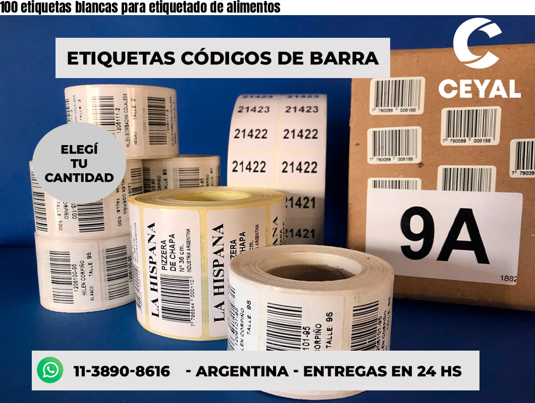 100 etiquetas blancas para etiquetado de alimentos