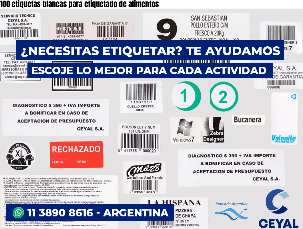 100 etiquetas blancas para etiquetado de alimentos