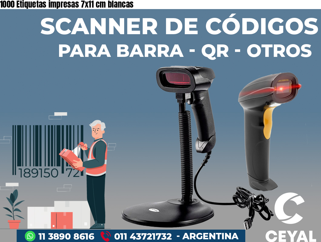 1000 Etiquetas impresas 7x11 cm blancas