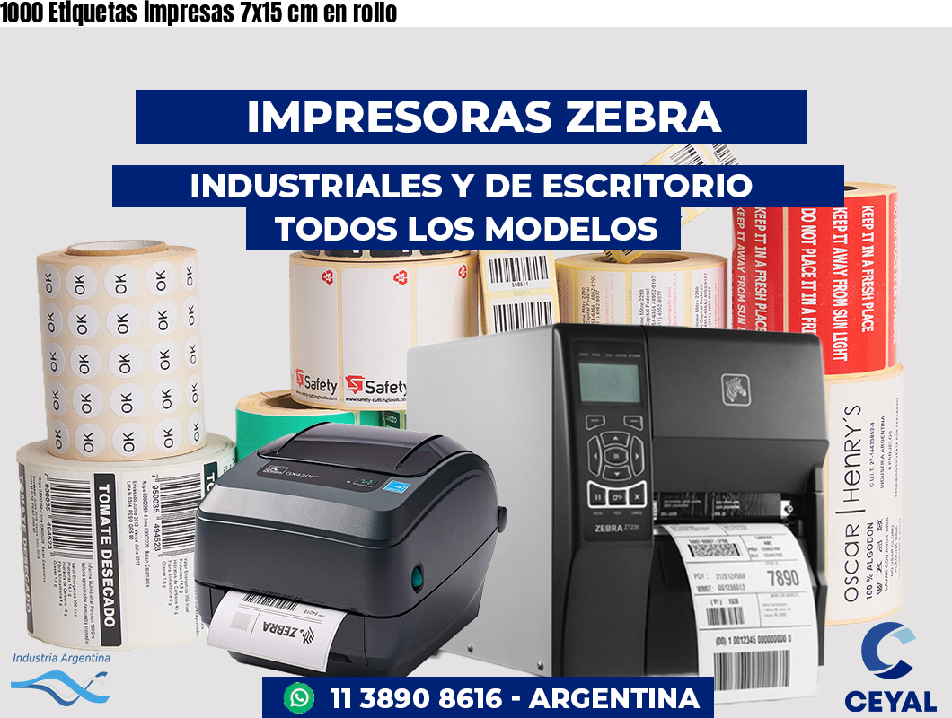 1000 Etiquetas impresas 7x15 cm en rollo