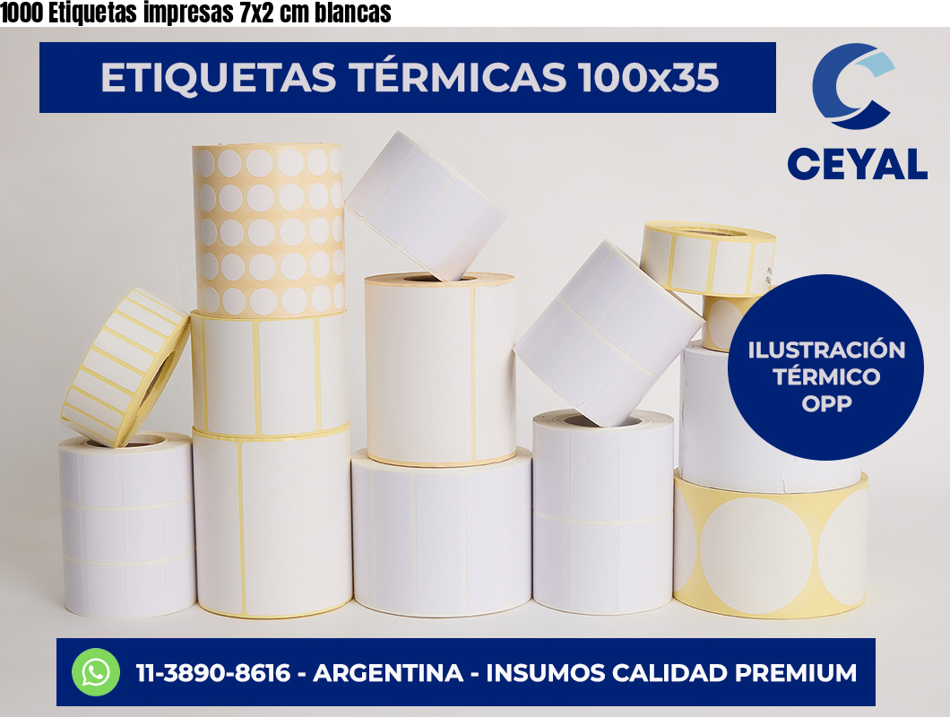 1000 Etiquetas impresas 7×2 cm blancas