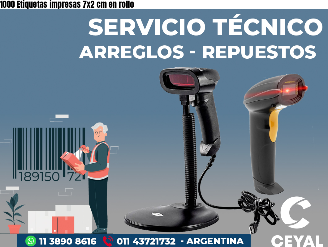 1000 Etiquetas impresas 7x2 cm en rollo