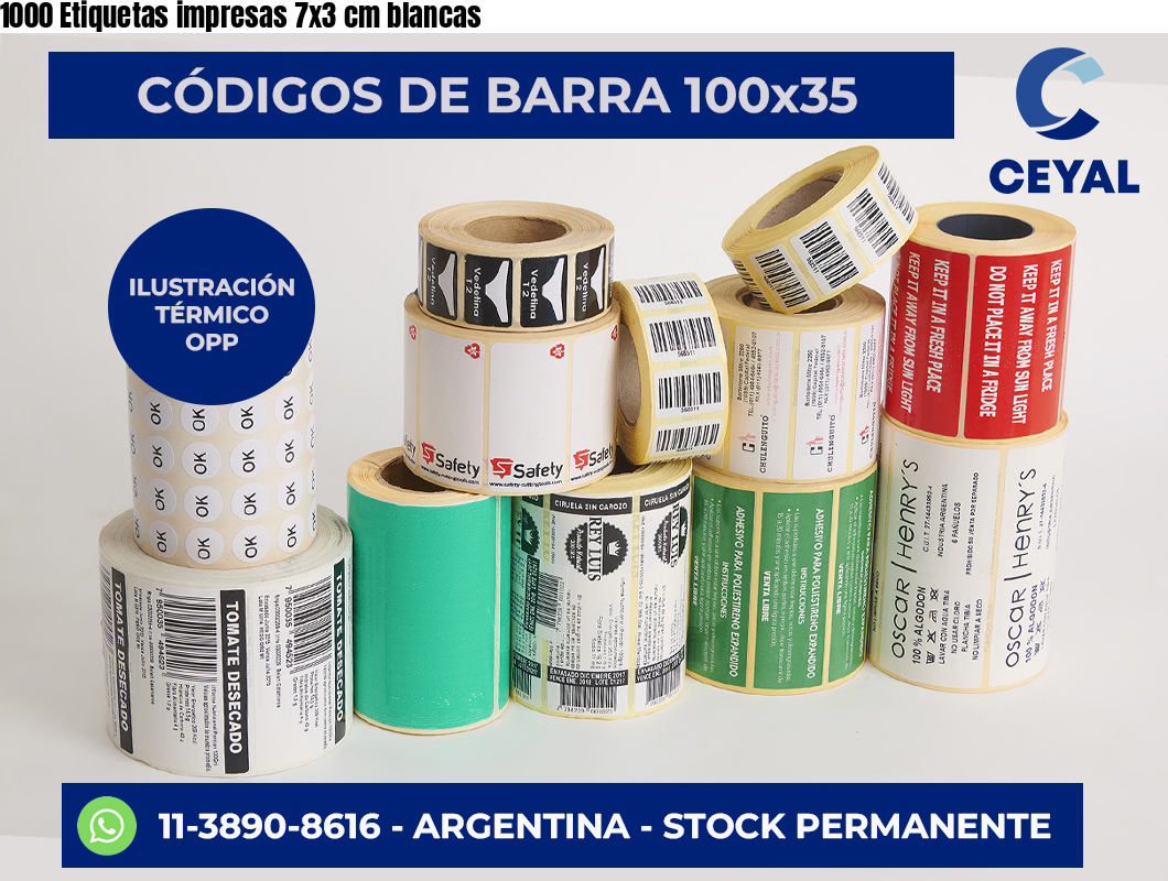 1000 Etiquetas impresas 7×3 cm blancas