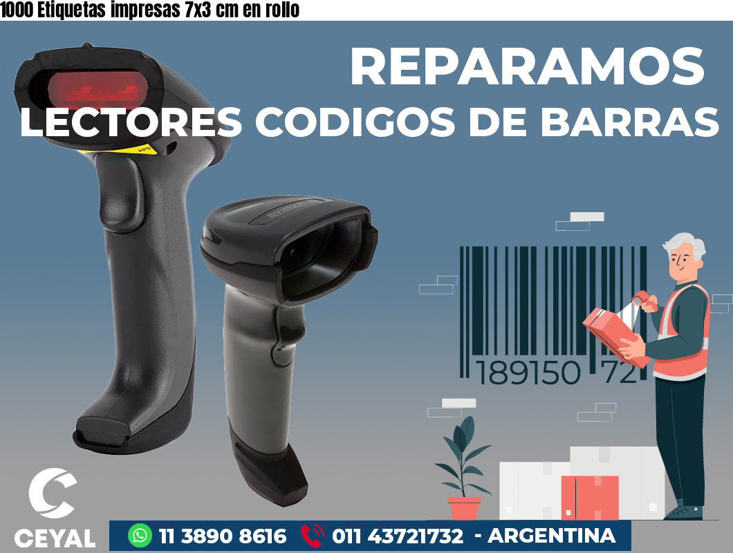 1000 Etiquetas impresas 7x3 cm en rollo