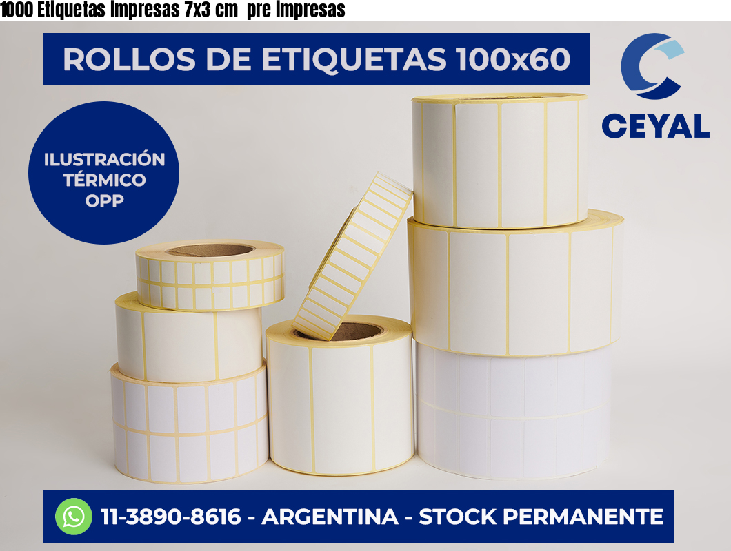 1000 Etiquetas impresas 7×3 cm  pre impresas