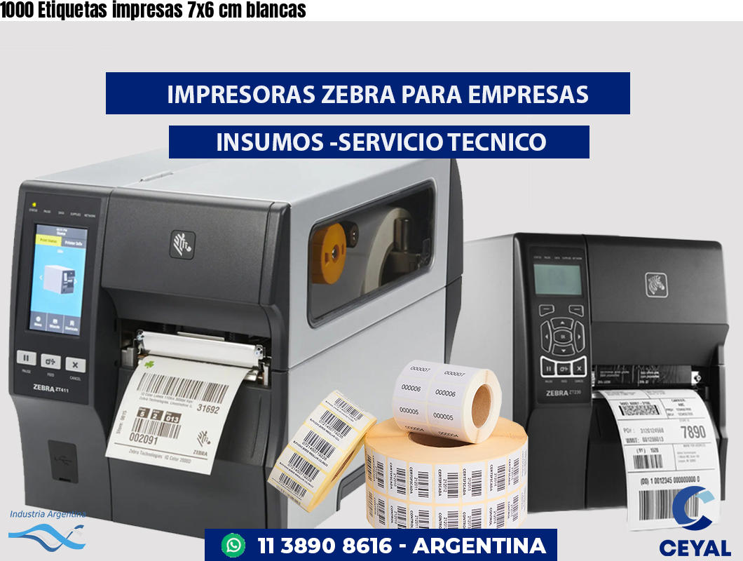 1000 Etiquetas impresas 7x6 cm blancas