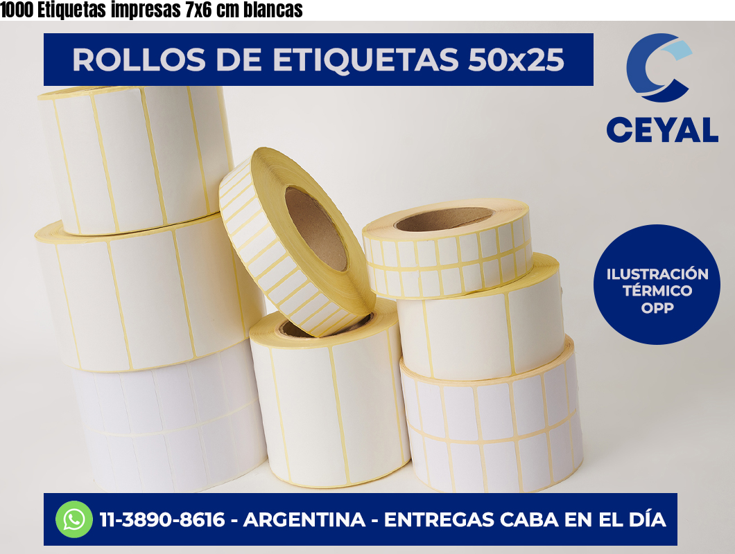 1000 Etiquetas impresas 7×6 cm blancas
