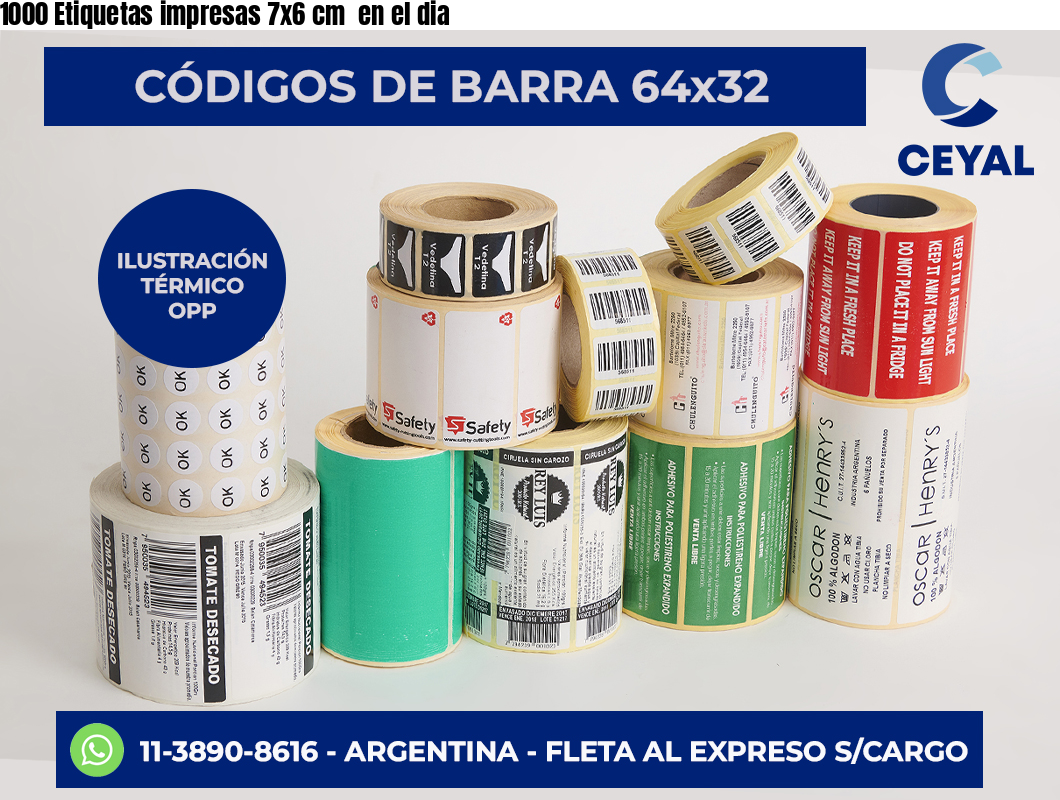 1000 Etiquetas impresas 7×6 cm  en el dia