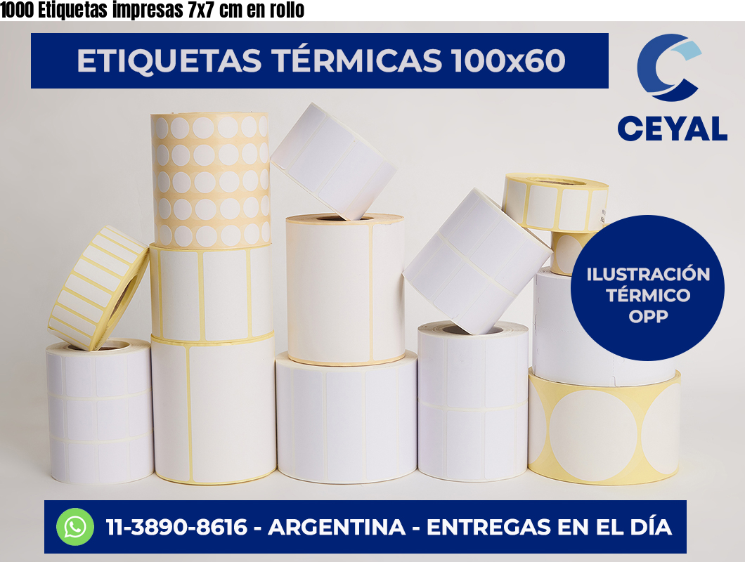 1000 Etiquetas impresas 7×7 cm en rollo