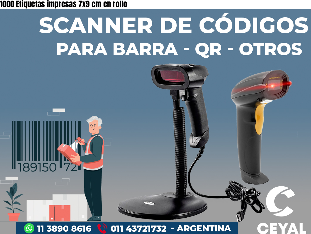1000 Etiquetas impresas 7x9 cm en rollo