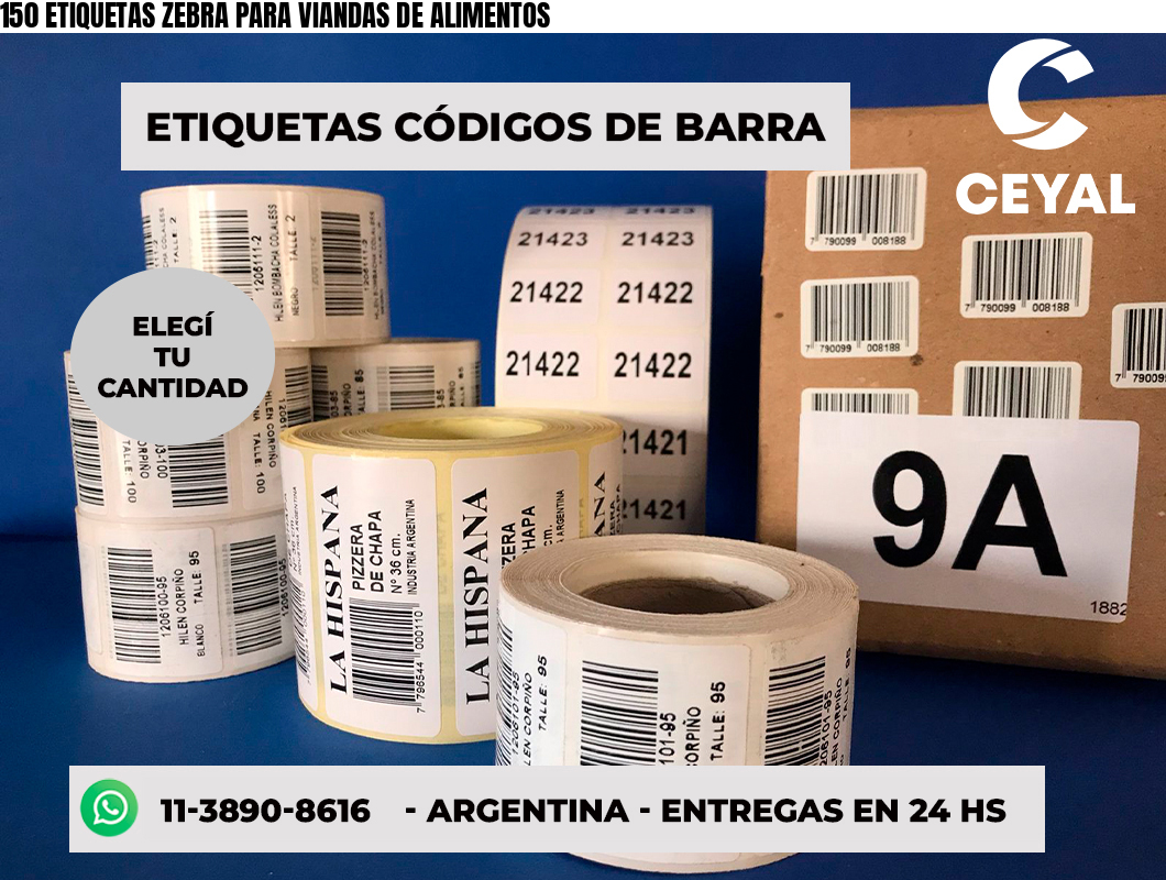 150 ETIQUETAS ZEBRA PARA VIANDAS DE ALIMENTOS