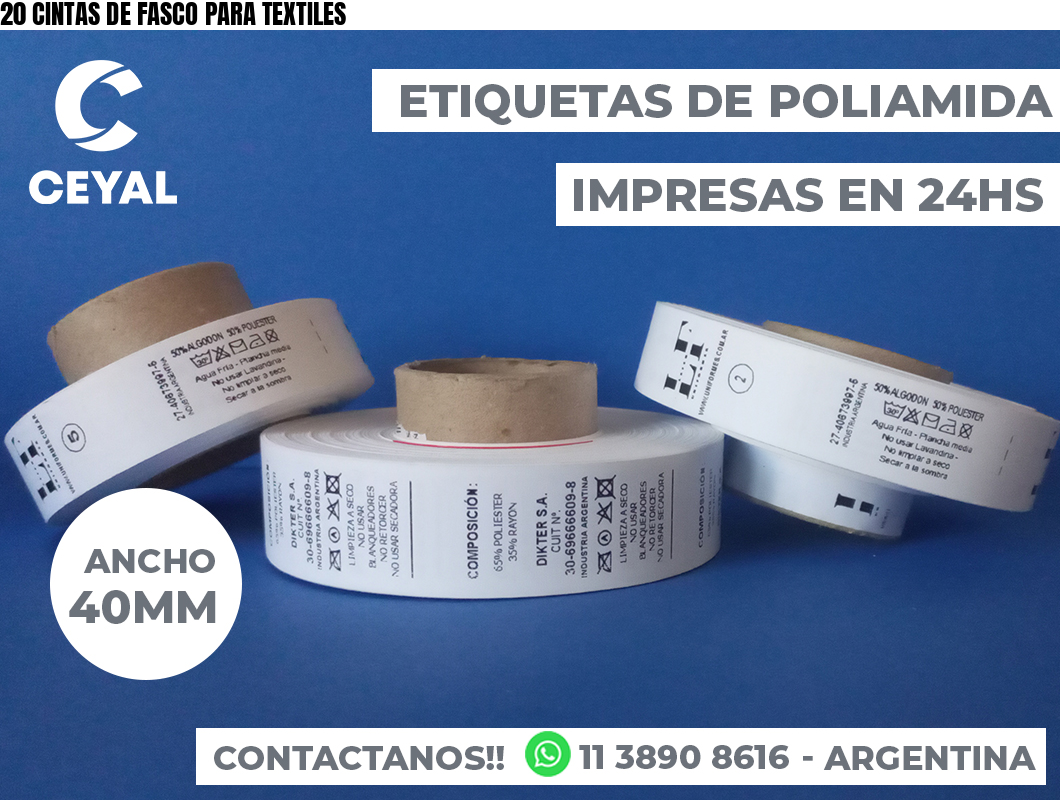 20 CINTAS DE FASCO PARA TEXTILES
