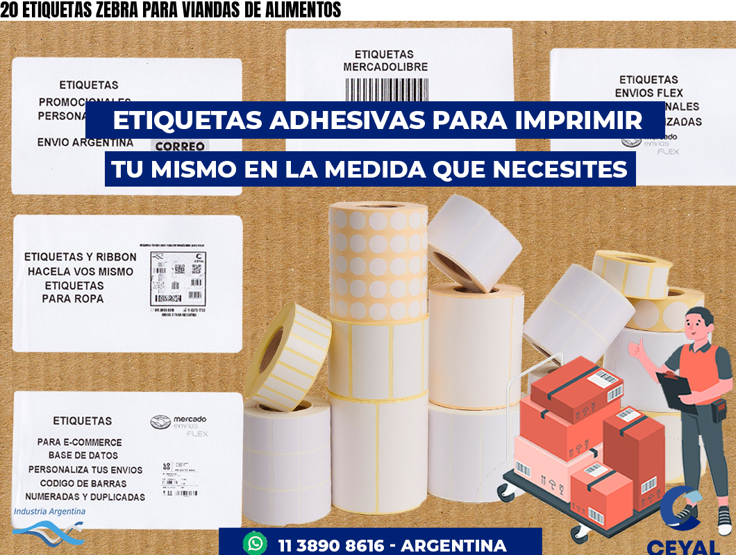 20 ETIQUETAS ZEBRA PARA VIANDAS DE ALIMENTOS