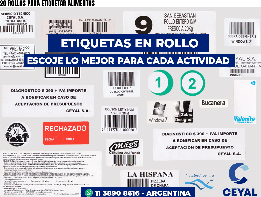 20 ROLLOS PARA ETIQUETAR ALIMENTOS